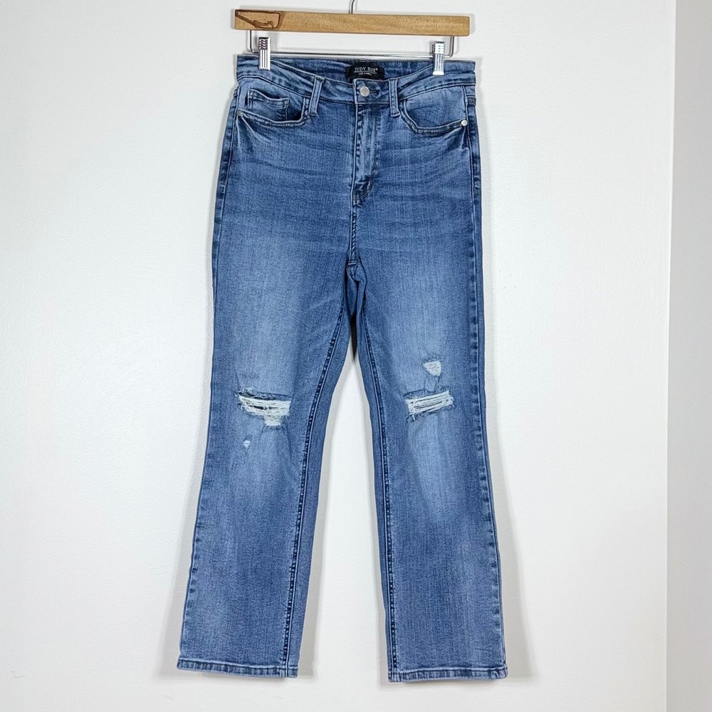 Judy Blue Womens Straight Leg Crop Jeans Size 29 High Rise Distressed JB88808 MD